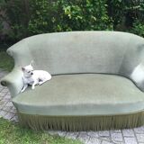Vintage green velvet toad sofa  1970