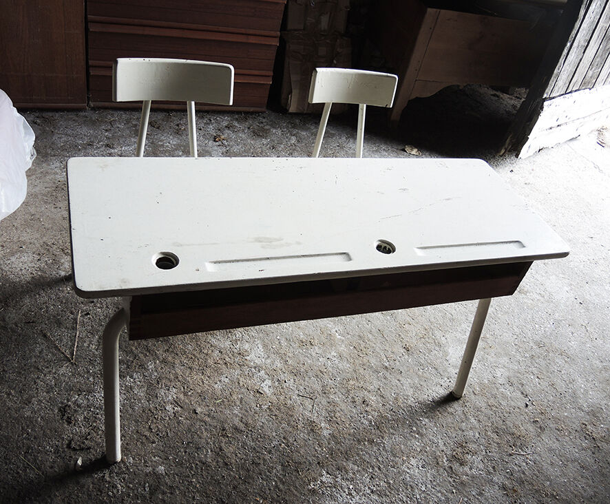 Former double school desk in white painted wood
