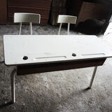 Former double school desk in white painted wood
