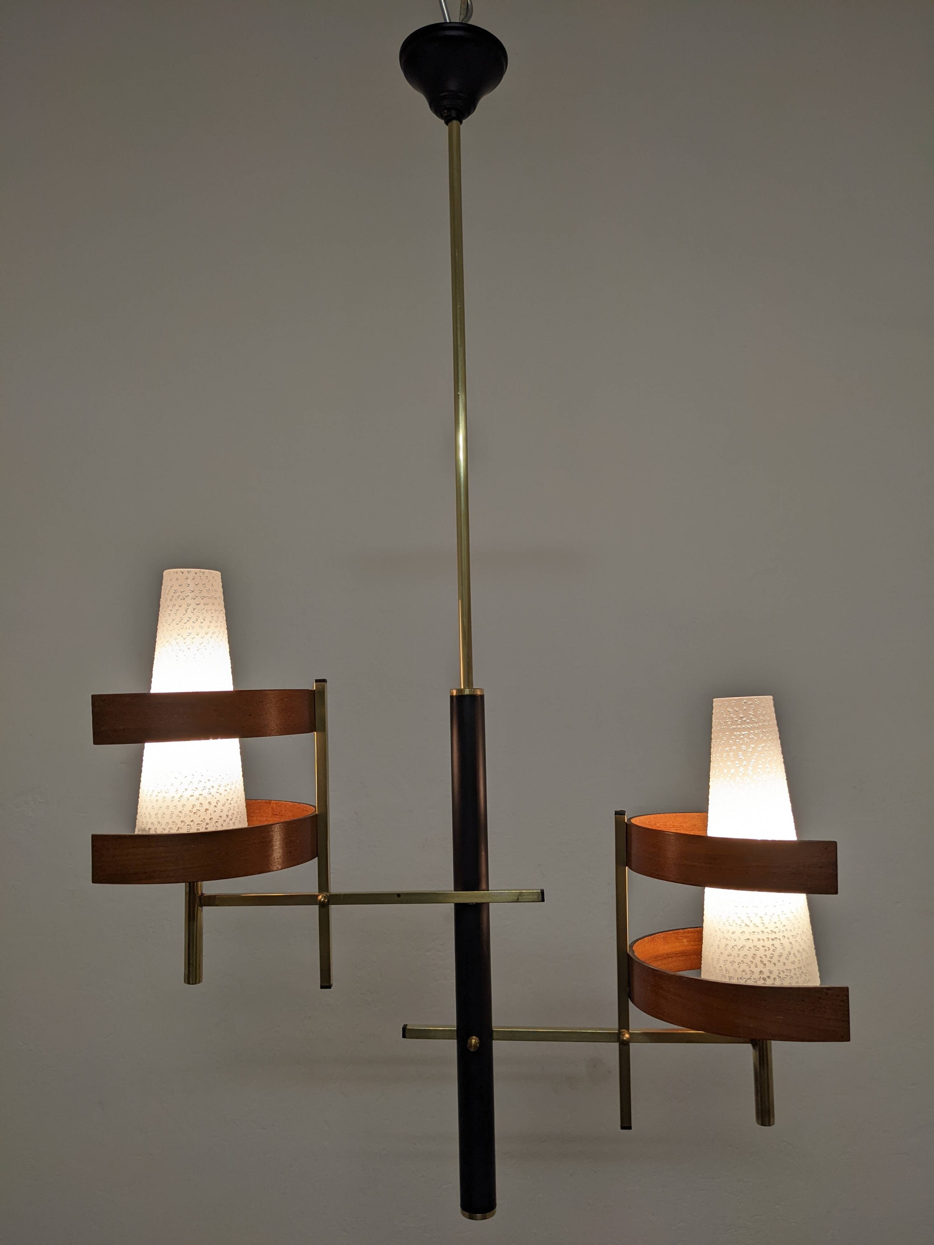 Scandinavian teak and brass chandelier from the 50s/60s