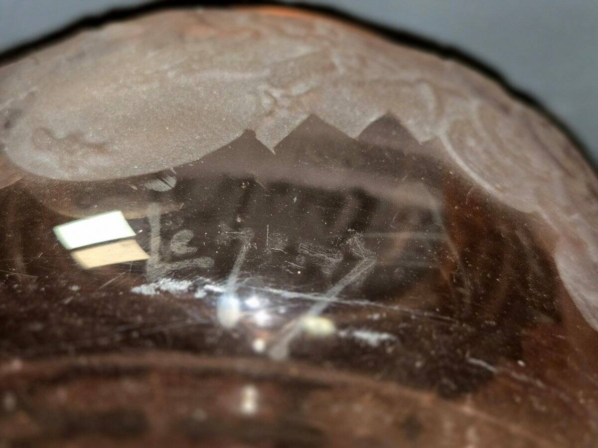 Legras: very important glass vase with acid-etched patterns.