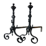 pair of wrought iron landier andirons
