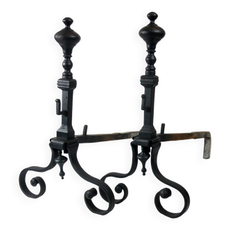 pair of wrought iron landier andirons