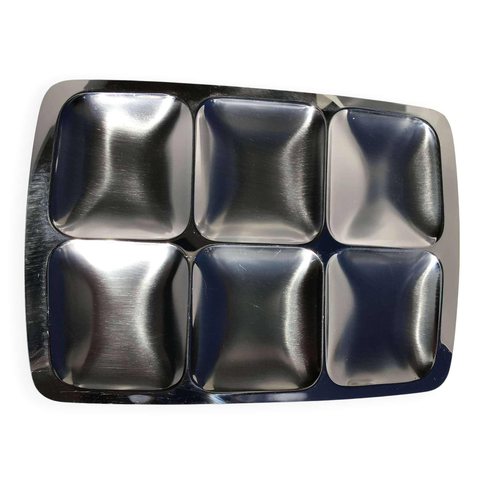 Stainless steel rectangular dish with compartments