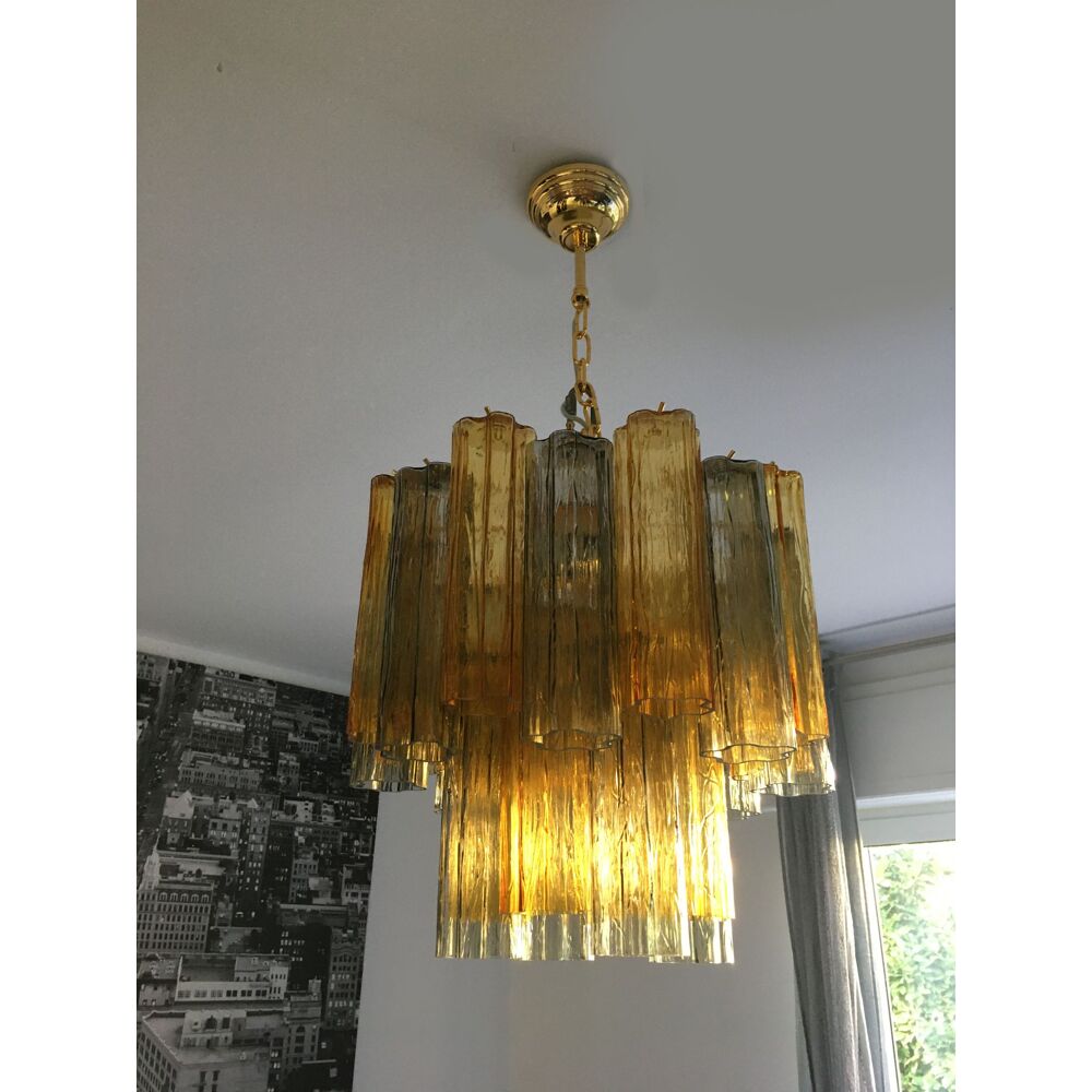 Fume’ and ambra “tronchi” murano glass chandelier d50