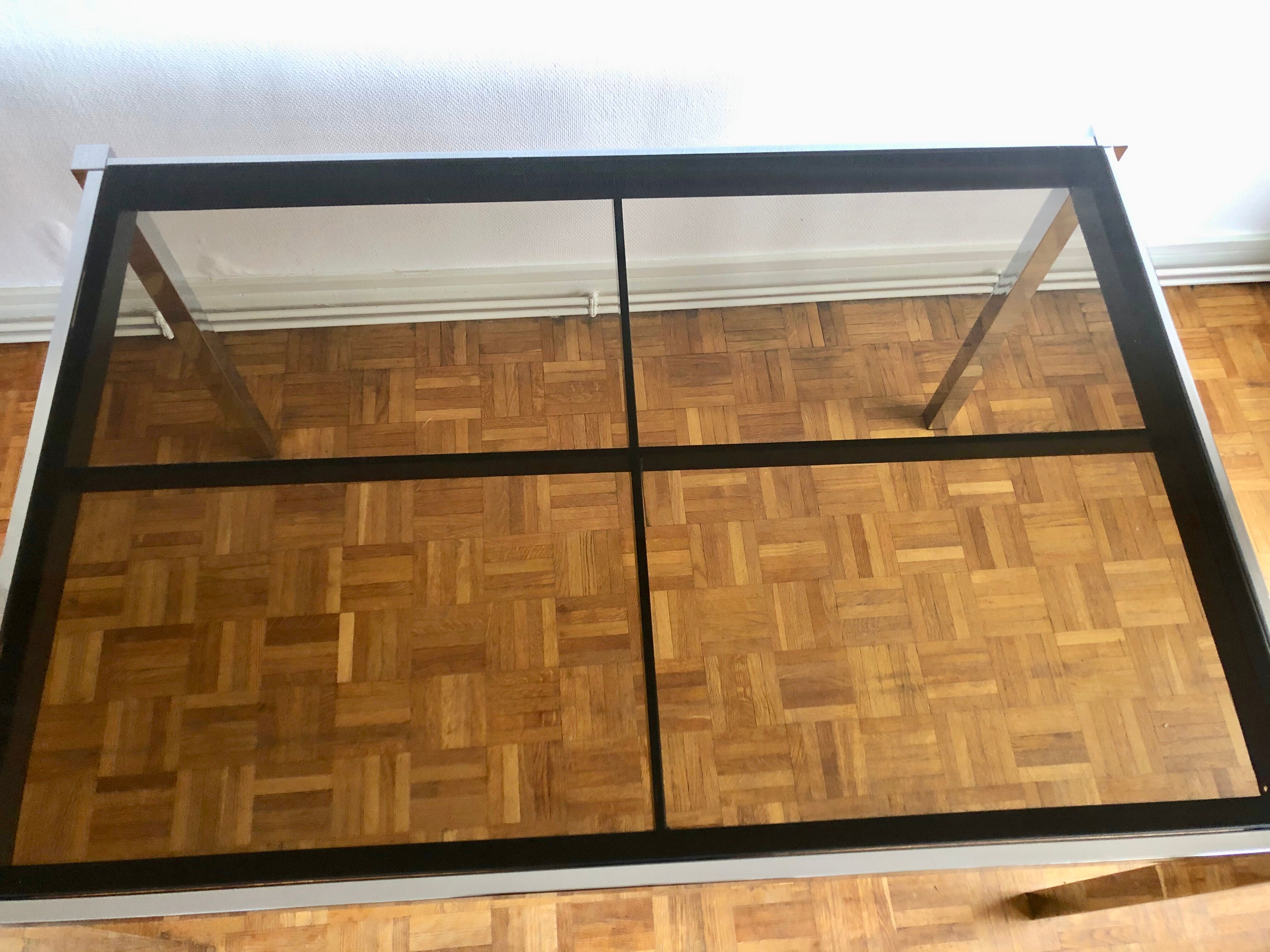 Glass and chrome metal dining table