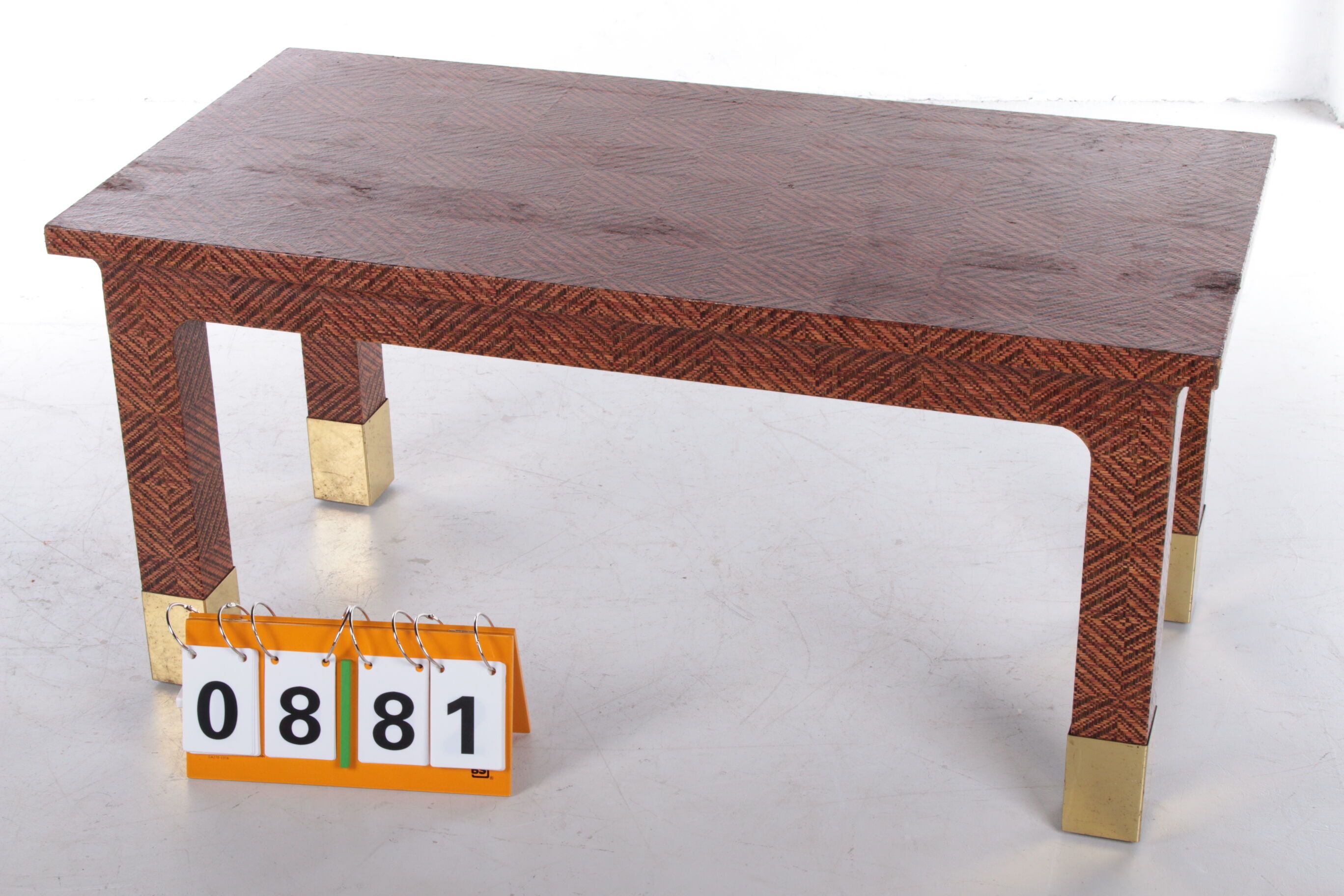 Harrison Van Horn Raffia and Brass Rectangle Coffee Table, 1970