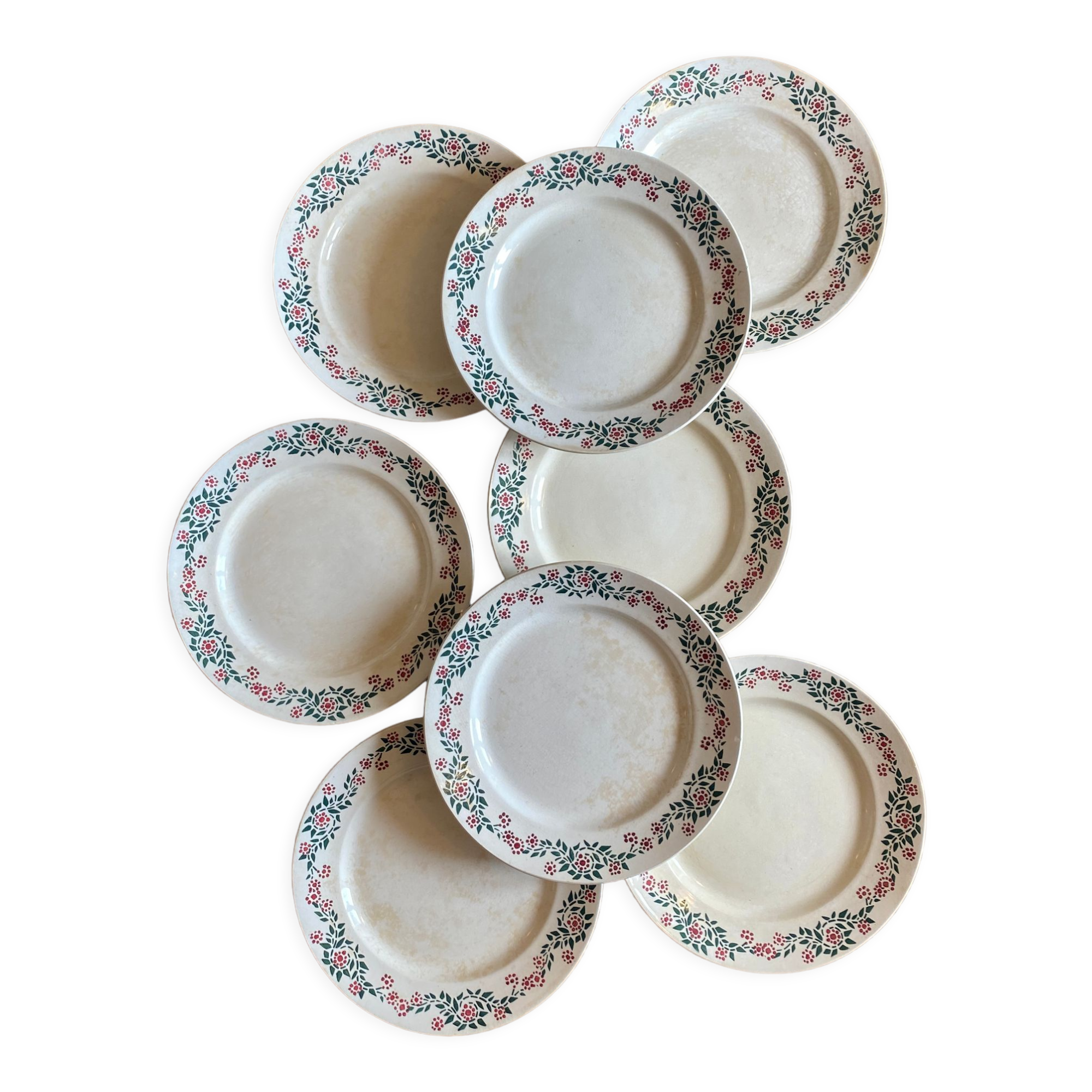 Set of 8 flat plates vintage model Cécile de HBCM
