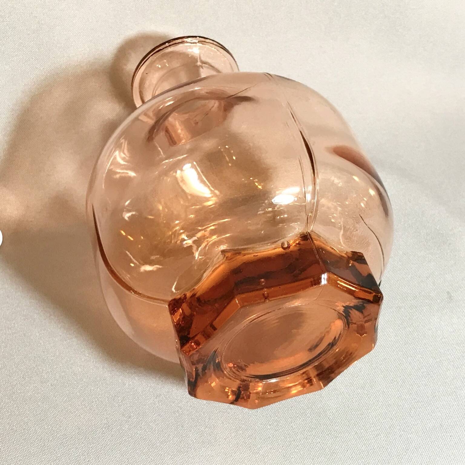 Carafe en verre rosaline Art Déco avec bouchon carafe verre rose octogonal