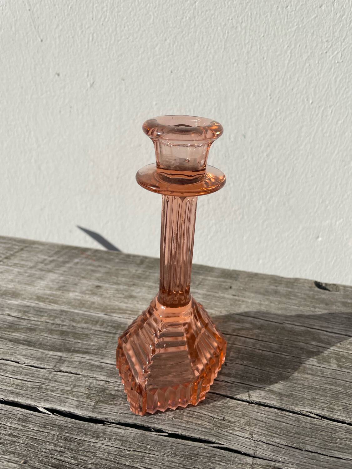 Bougeoir Rosaline verre rose art déco