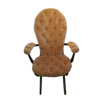 Fauteuil capitonné marron clair réglable