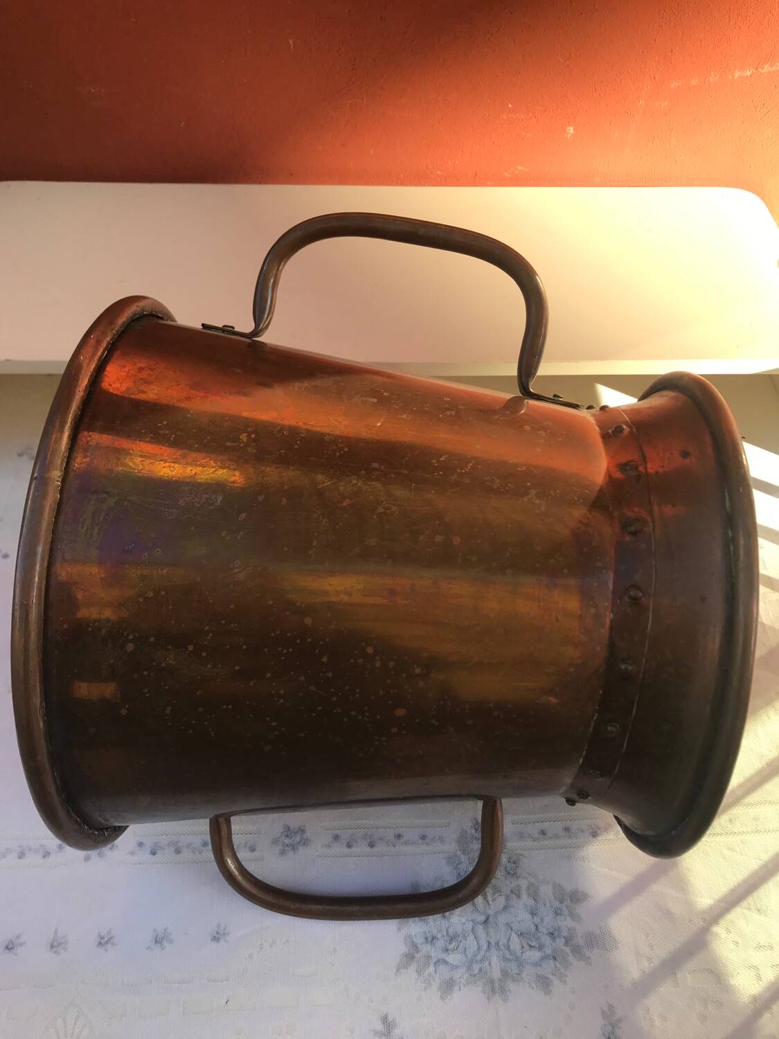 Copper plant pot with side handles