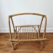 Vintage rattan magazine rack in bohemian style '1970s -