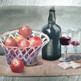 Nature Morte "vins et fruits " Aquarelle signé L.Roland