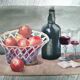 Still life "wines and fruits" Watercolor signed L.Roland