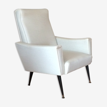 Fauteuil vintage des années 50/60.en skaï Blanc