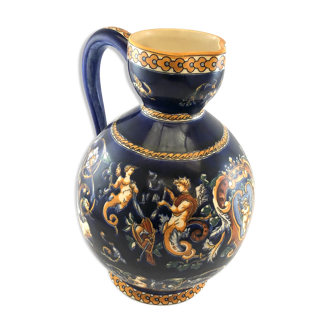 Pitcher Gien blue decoration or renaissance jug