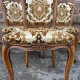 Set of 6 vintage Louis XV style French chairs, velvet upholstered, 1950s