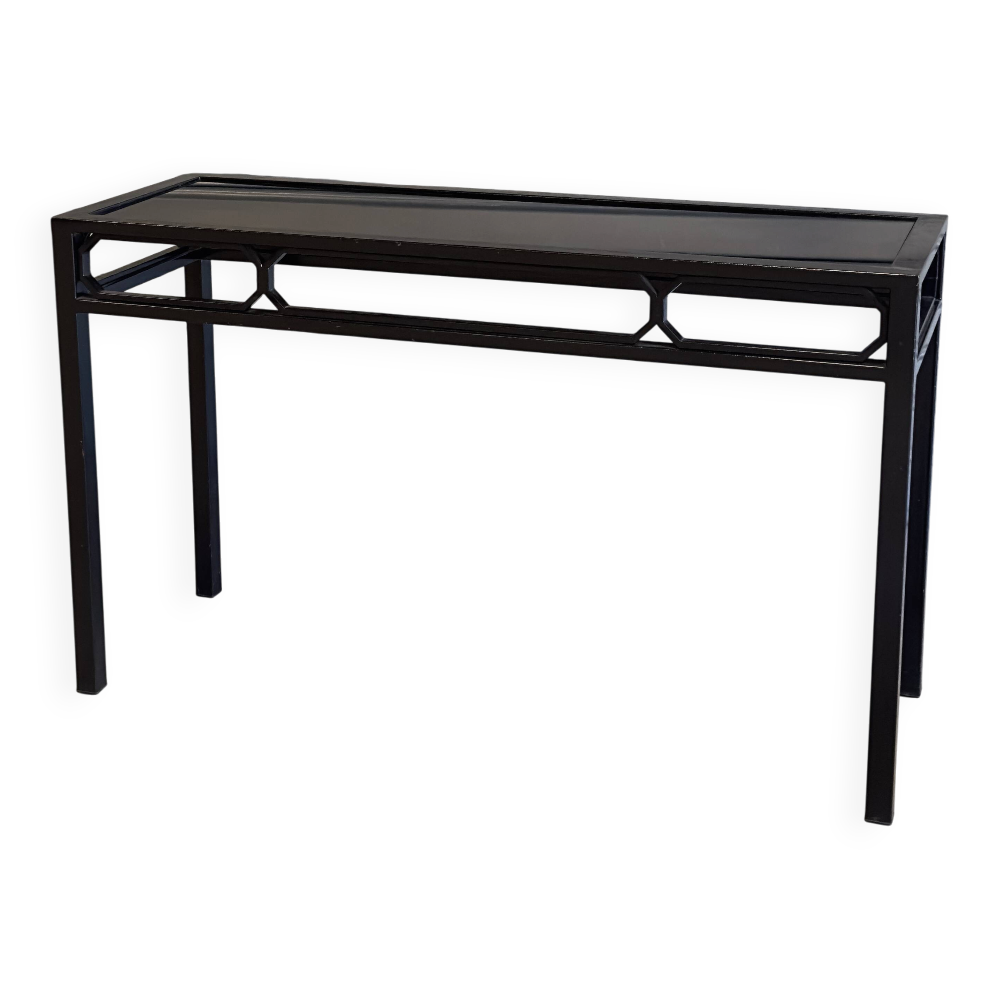 Console noire en métal et plateau de verre