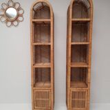 Pair of slim rattan shelves