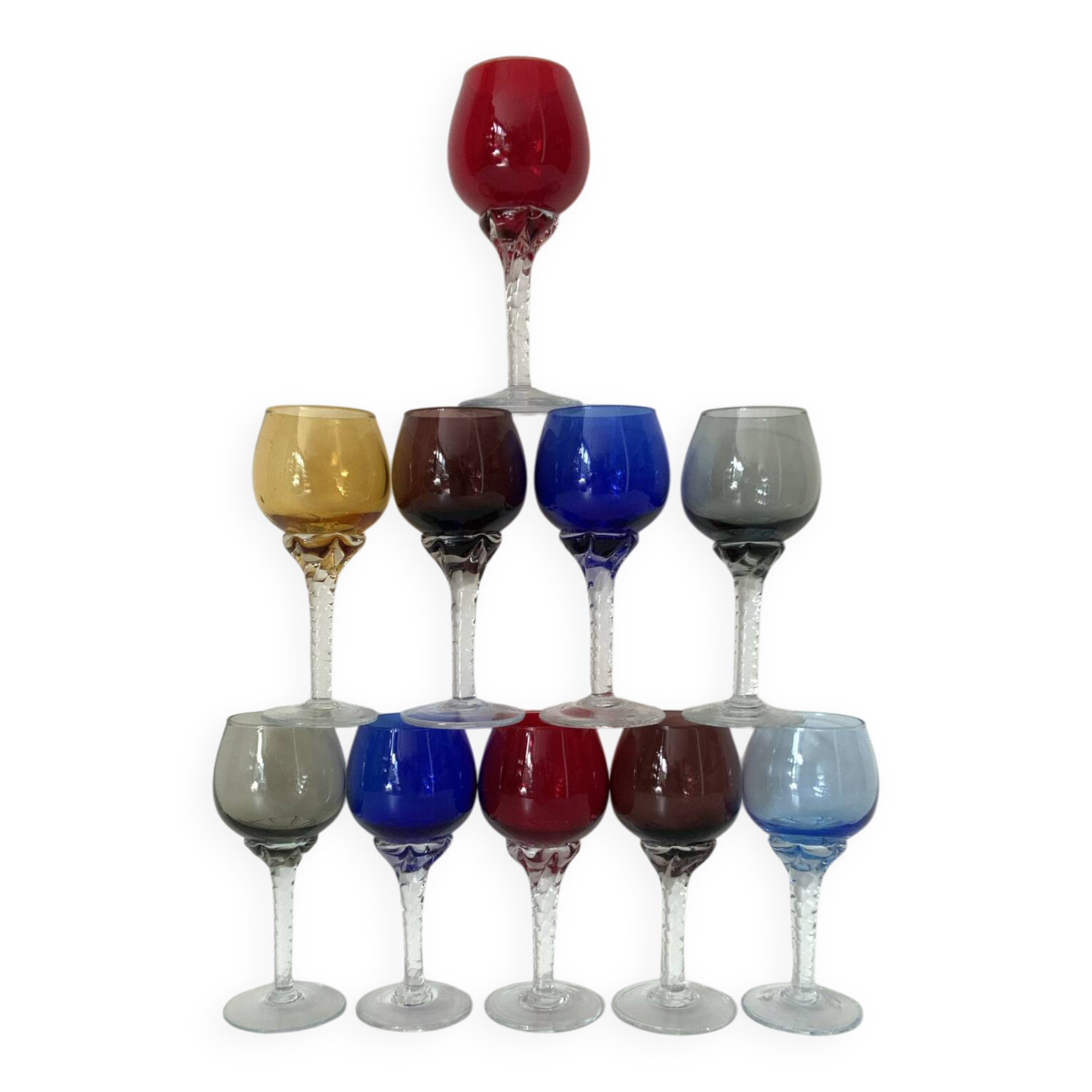 Set of 10 antique digestif glasses.