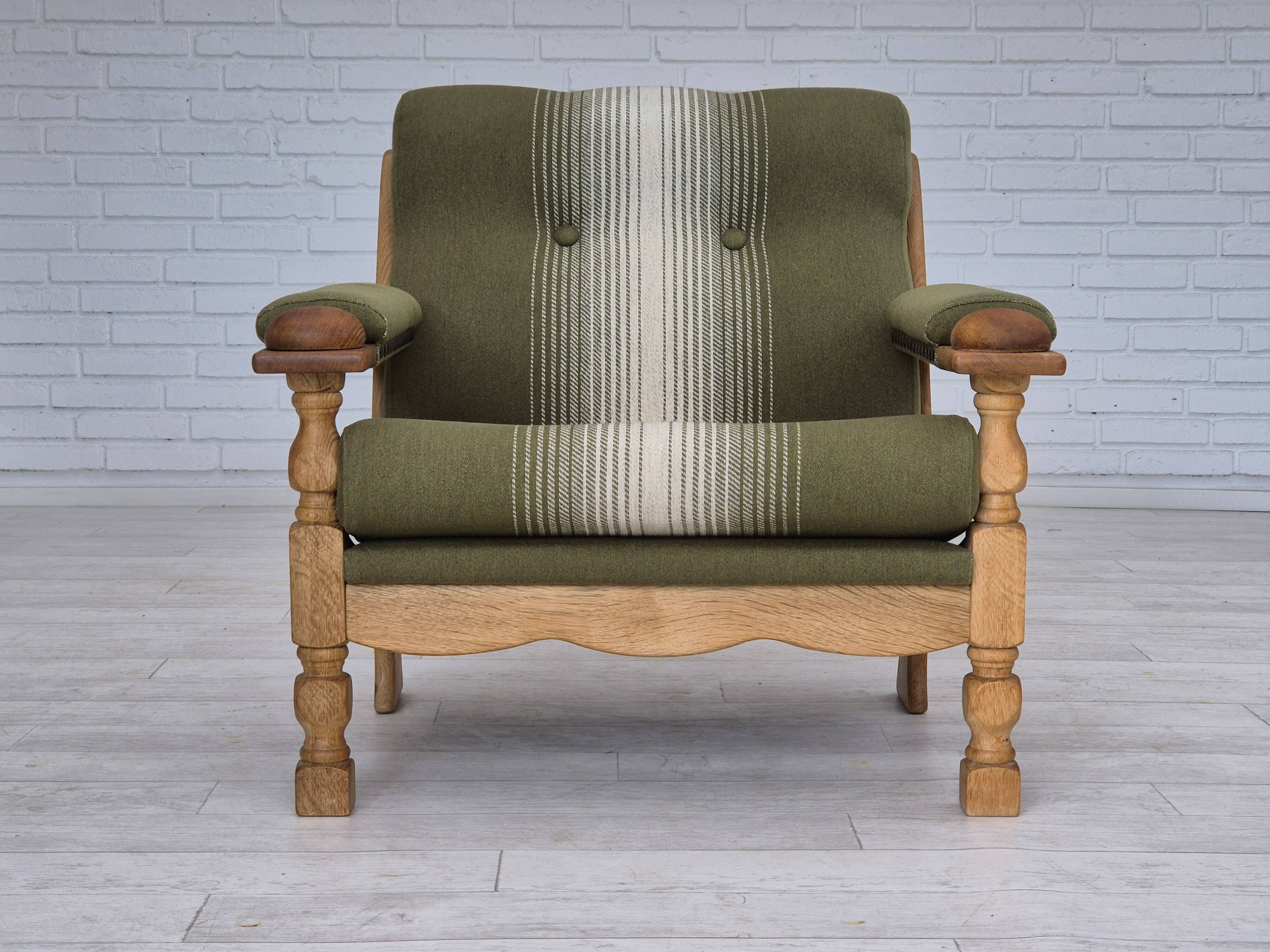 1970s, Danish armchair, original condition, wool, solid oak wood.