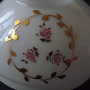 Pair of Vintage White Milk Glass Lamp Shades With Pink Roses & Gold Foliage