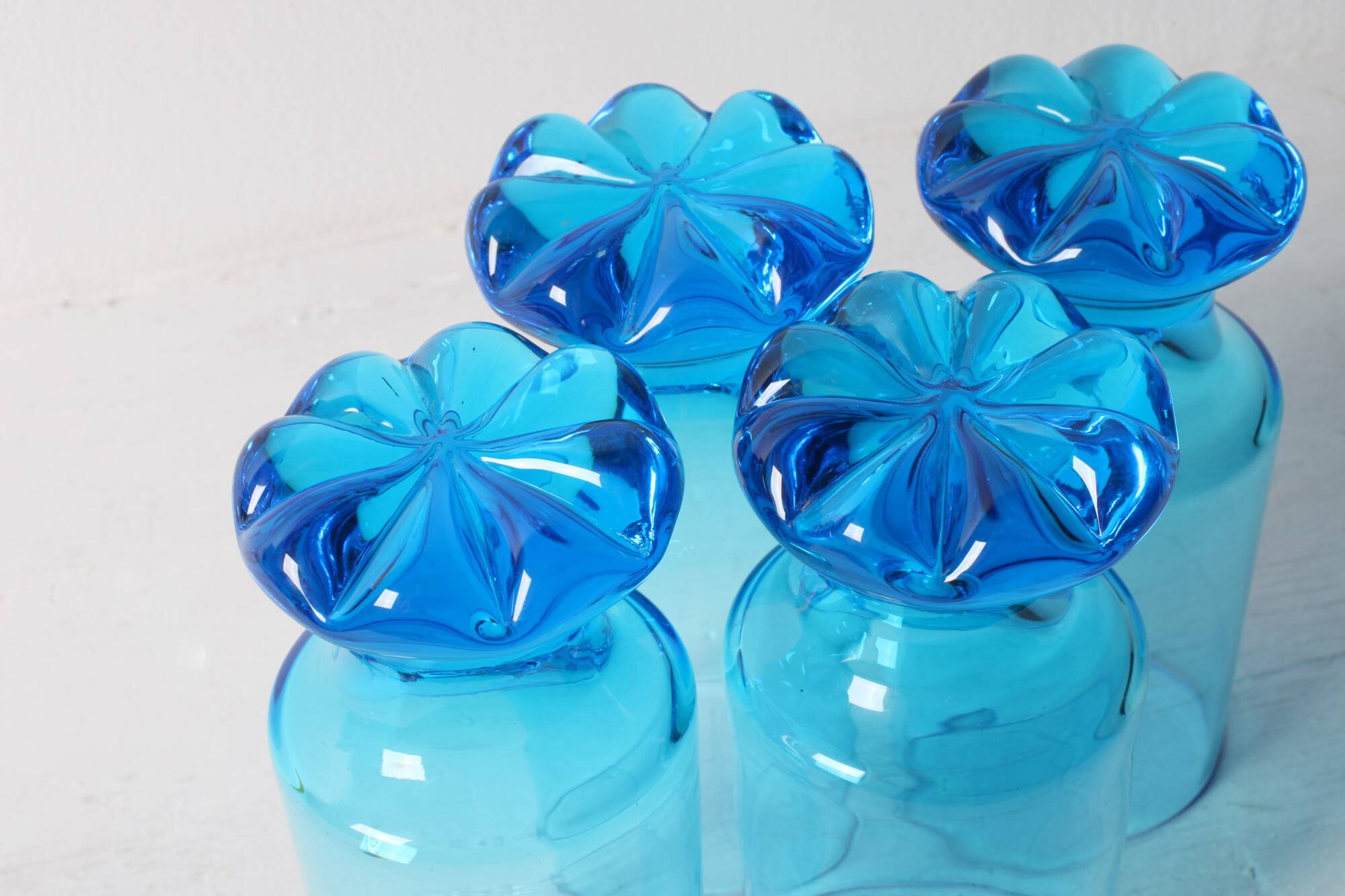 Set of 4 Unique Vintage Bright Blue Glasses / Solid Rare Tumblers / Italy /