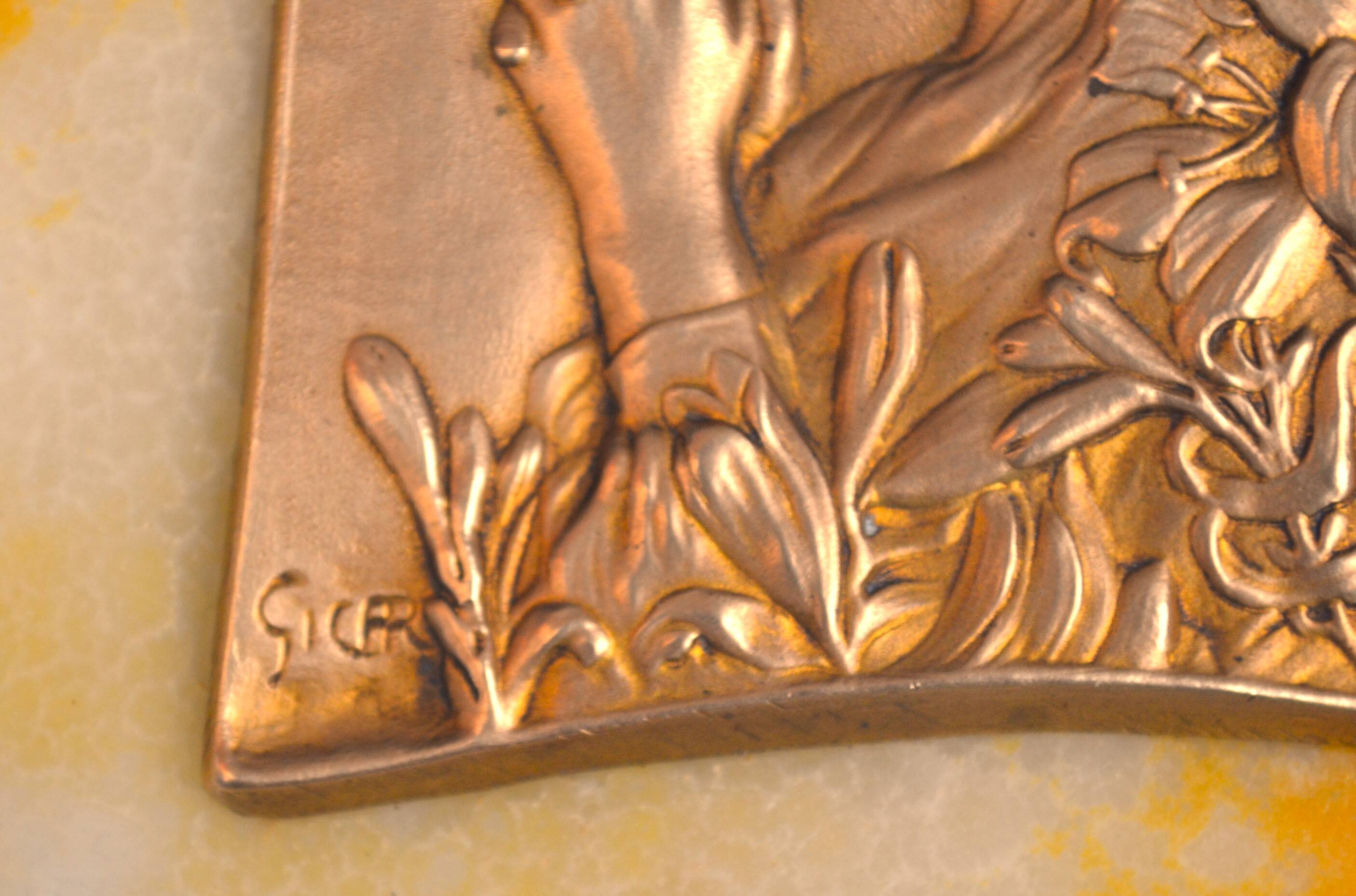 art nouveau holy water stoup Virgin