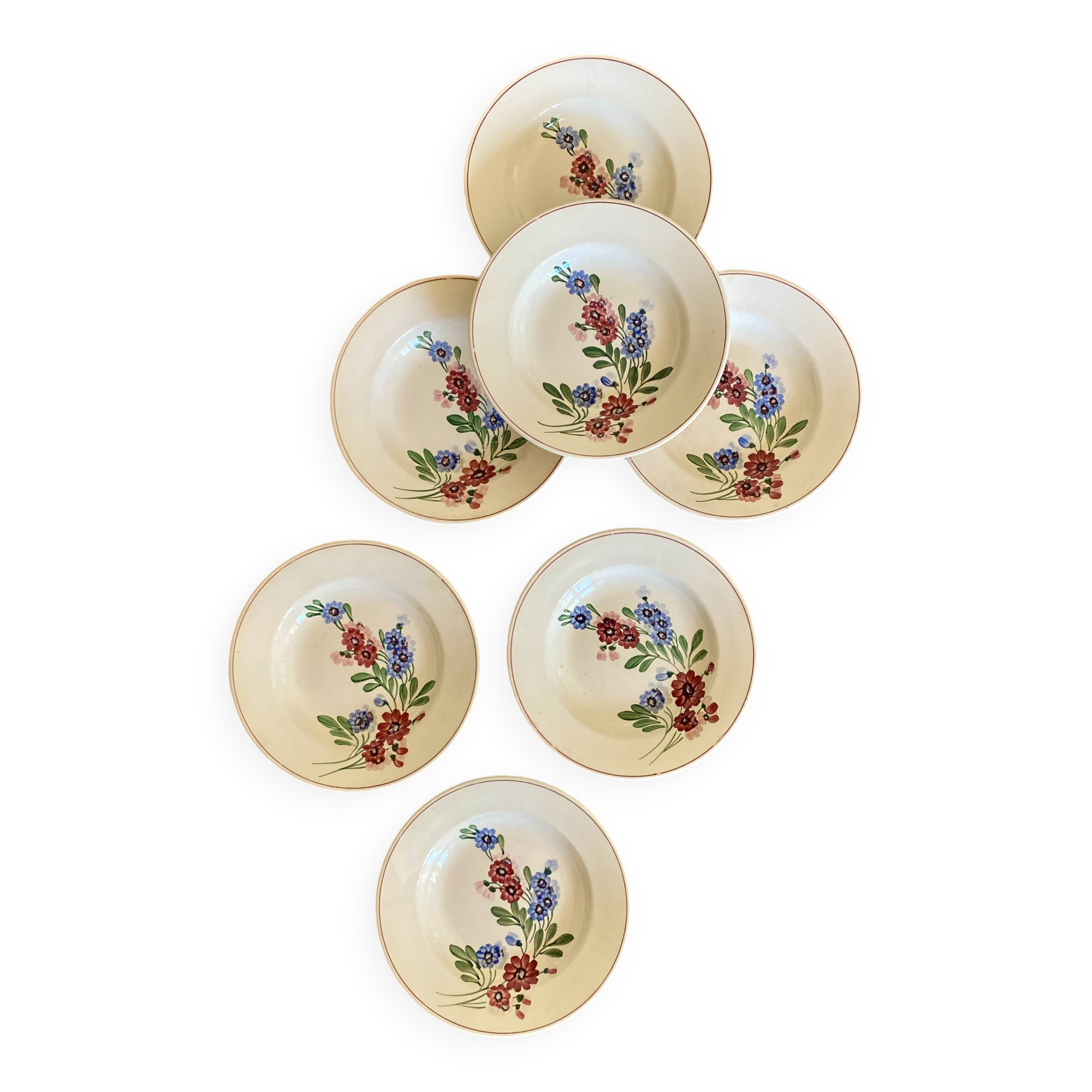 Set of 7 vintage soup plates, Aigueperse de Sarreguemines