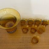 Old Punch Service Style BIOT Bucket + 8 Vintage Orange Bubble Glass Cups