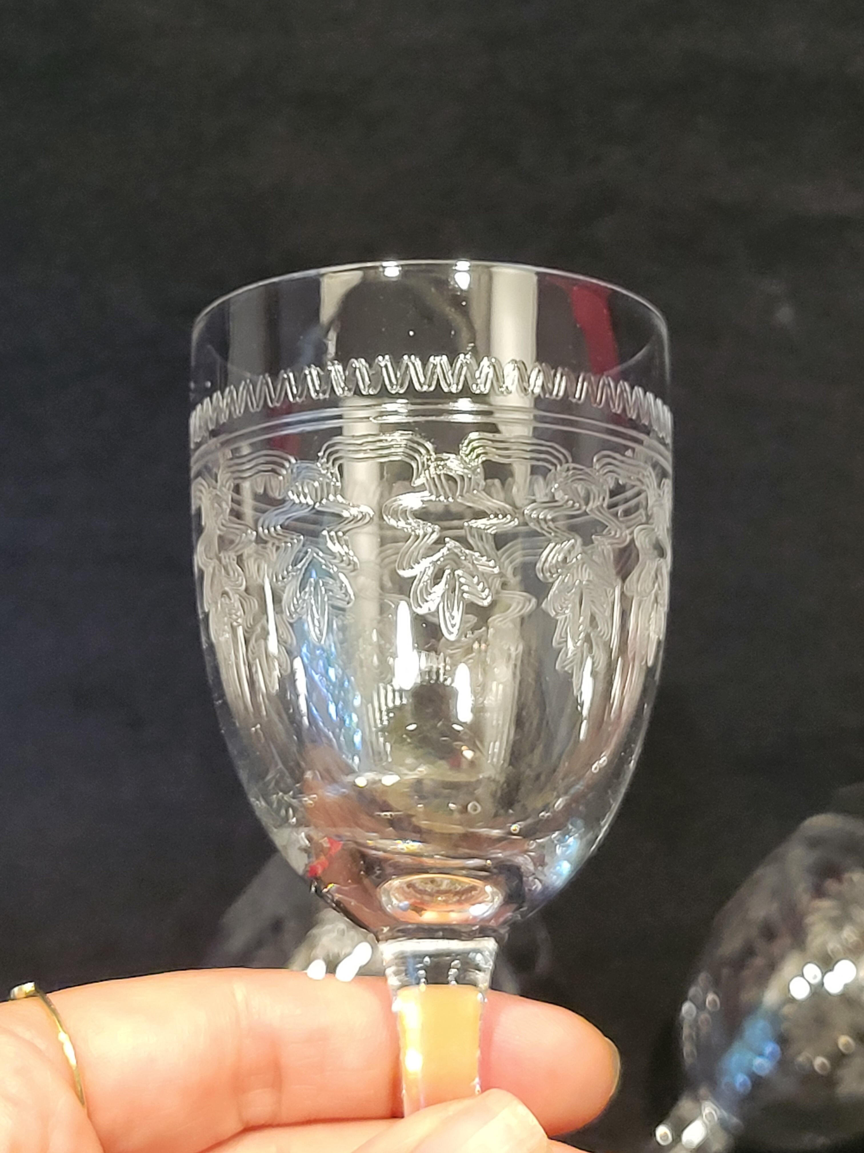 6 old glasses with engraved baccarat crystal wine stems