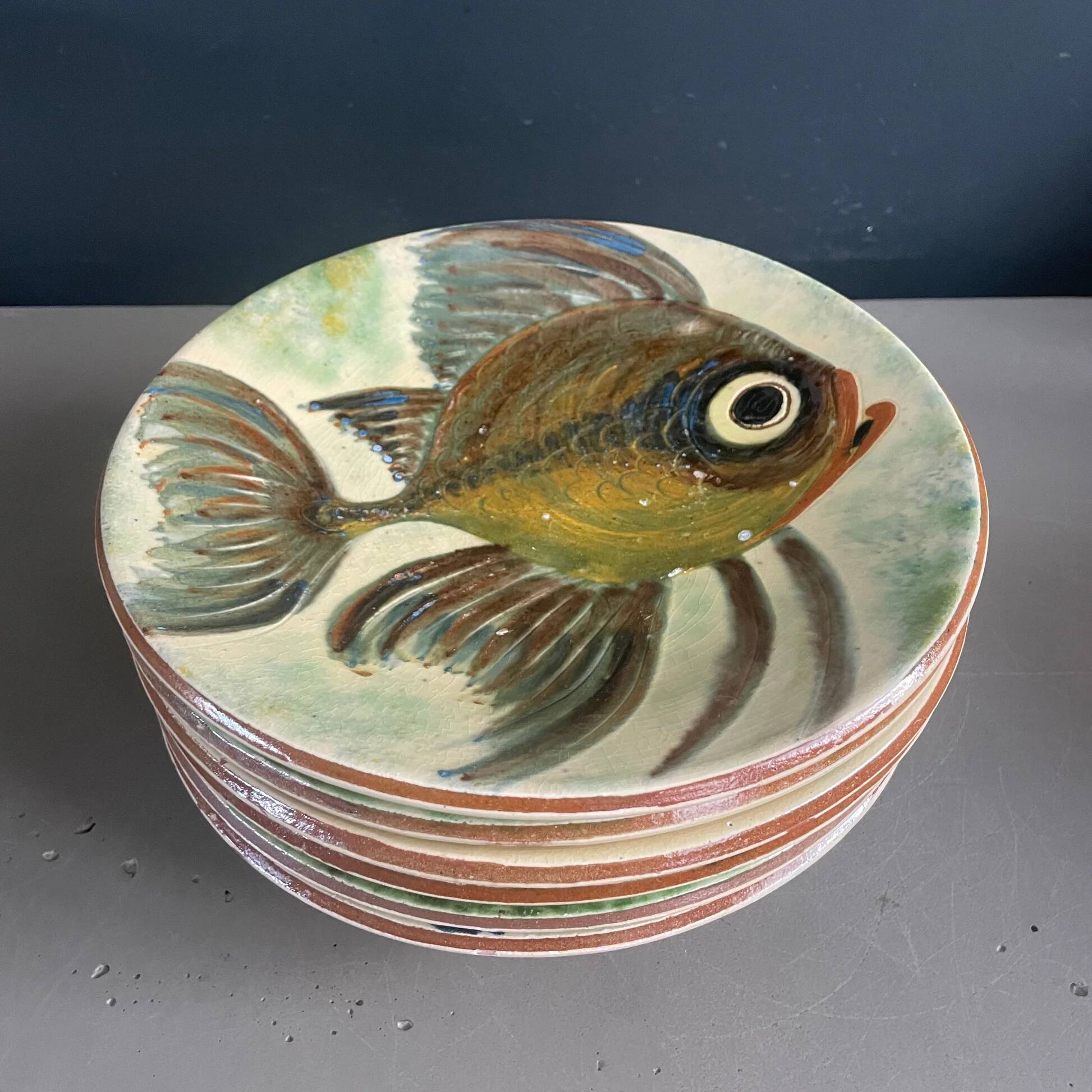 Série de 6 assiettes Puigdemont motifs poissons