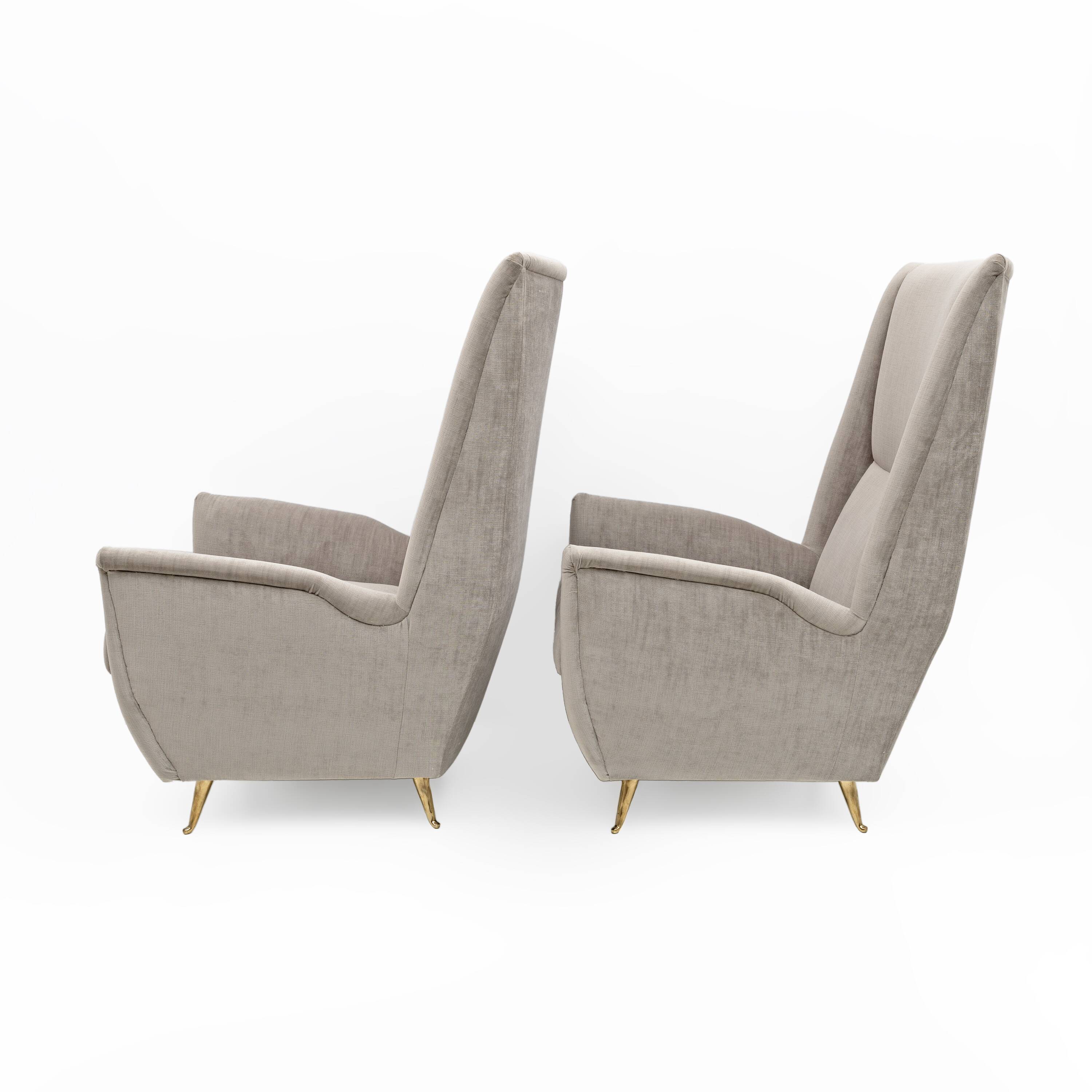 Pair of Mid-Century Modern Velvet High Back Armchairs by Isa, 195