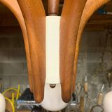 Teak and opaline Rispal chandelier, circa 1960.