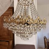 Antique Balloon Chandelier in Gilded Brass, Empire Style, 4 Lights