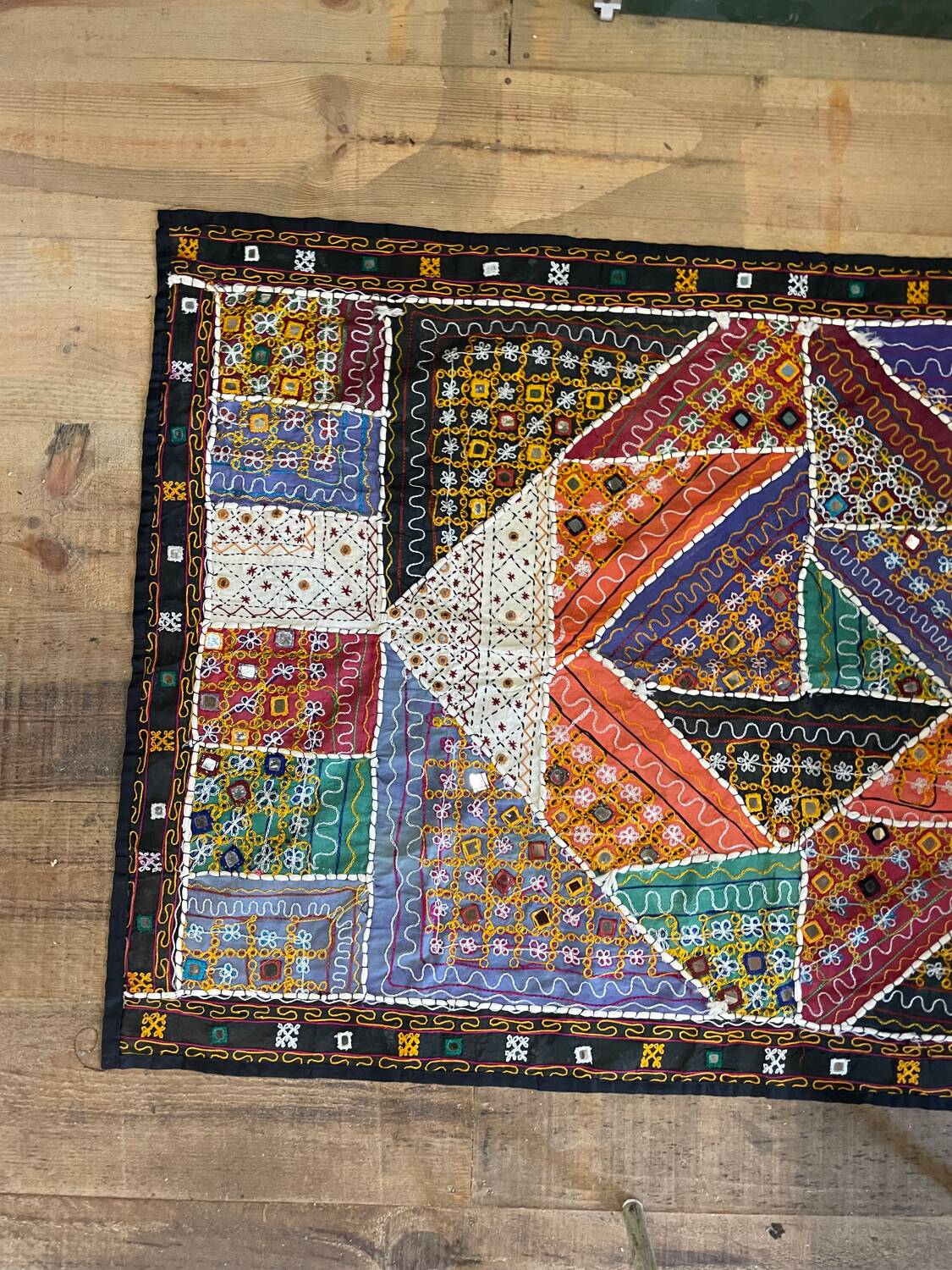 Oriental tablecloth with mirror and embroidery