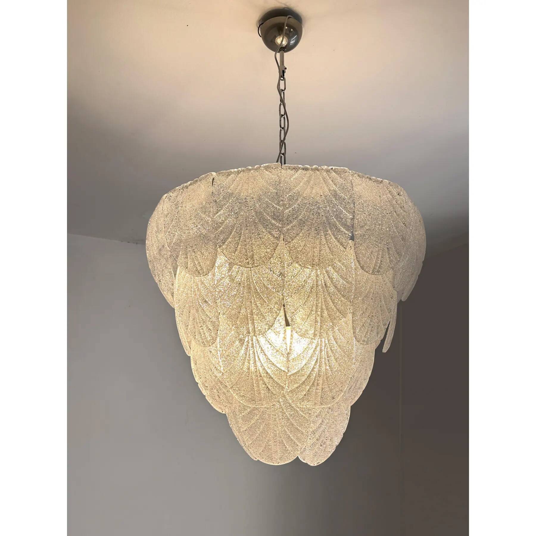 Contemporary Modern Clear Graniglia “Petals” Murano Glass Chandelier by Sim