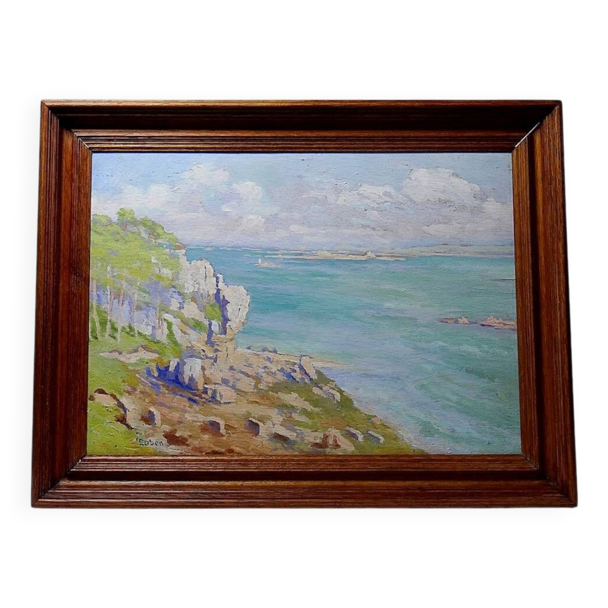 Large seascape cliffs oil on panel framed Paul RUBEN (1882-19