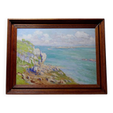 Large seascape cliffs oil on panel framed Paul RUBEN (1882-19
