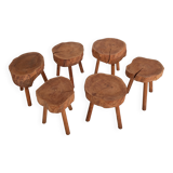 6 Raw Log Stools or Bedside Tables France circa 1970