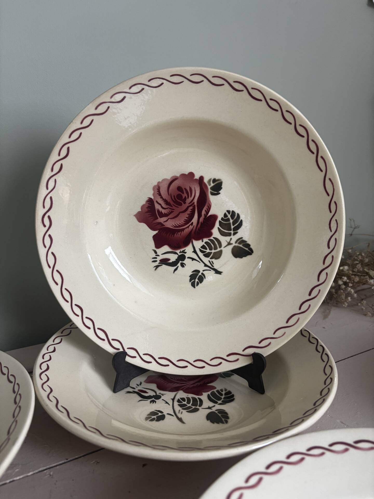 Set of 6 antique deep plates Badonviller Germaine