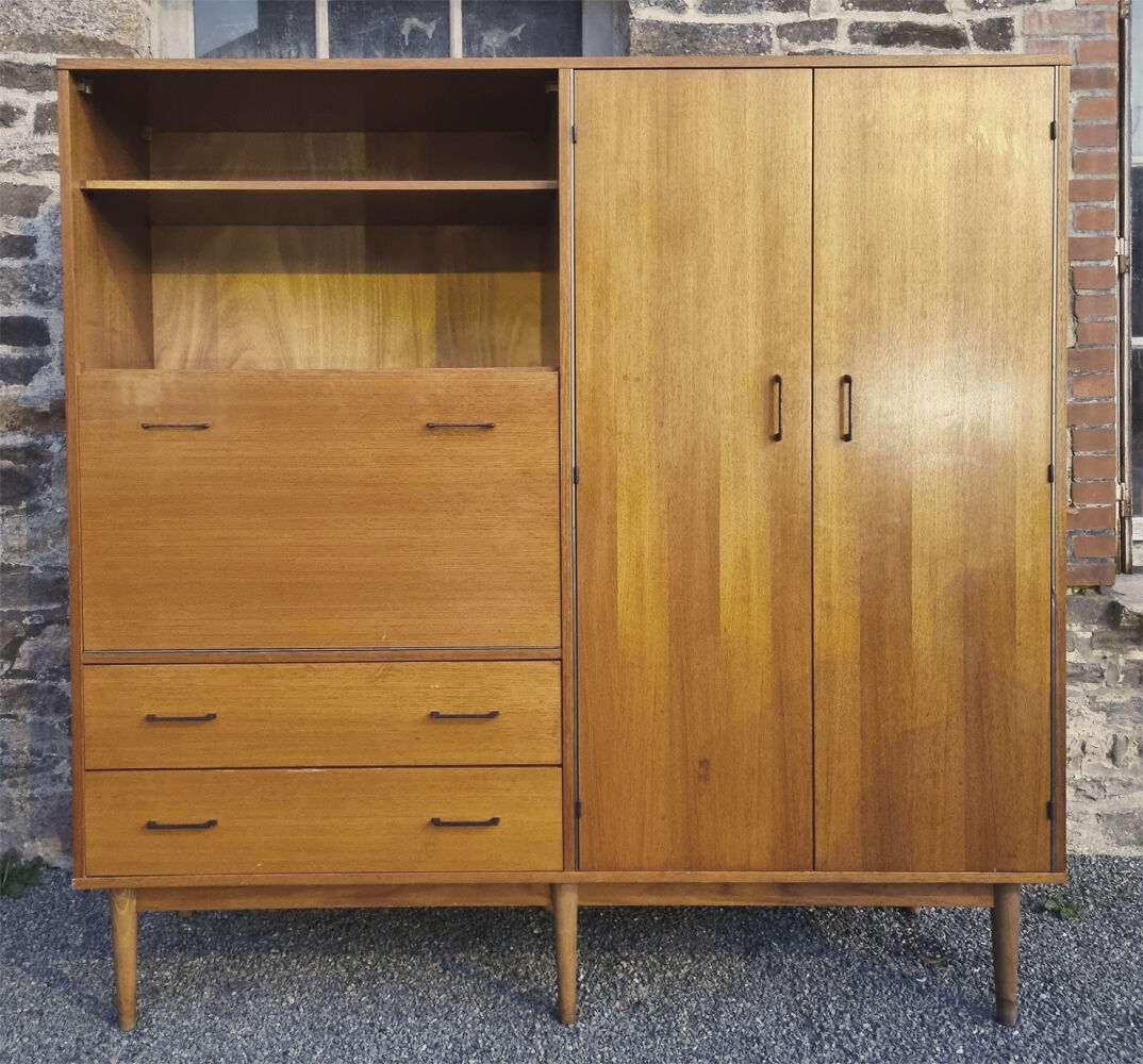 Combined modernist secretary, shelves, closet, wardrobe, vintage, 60s