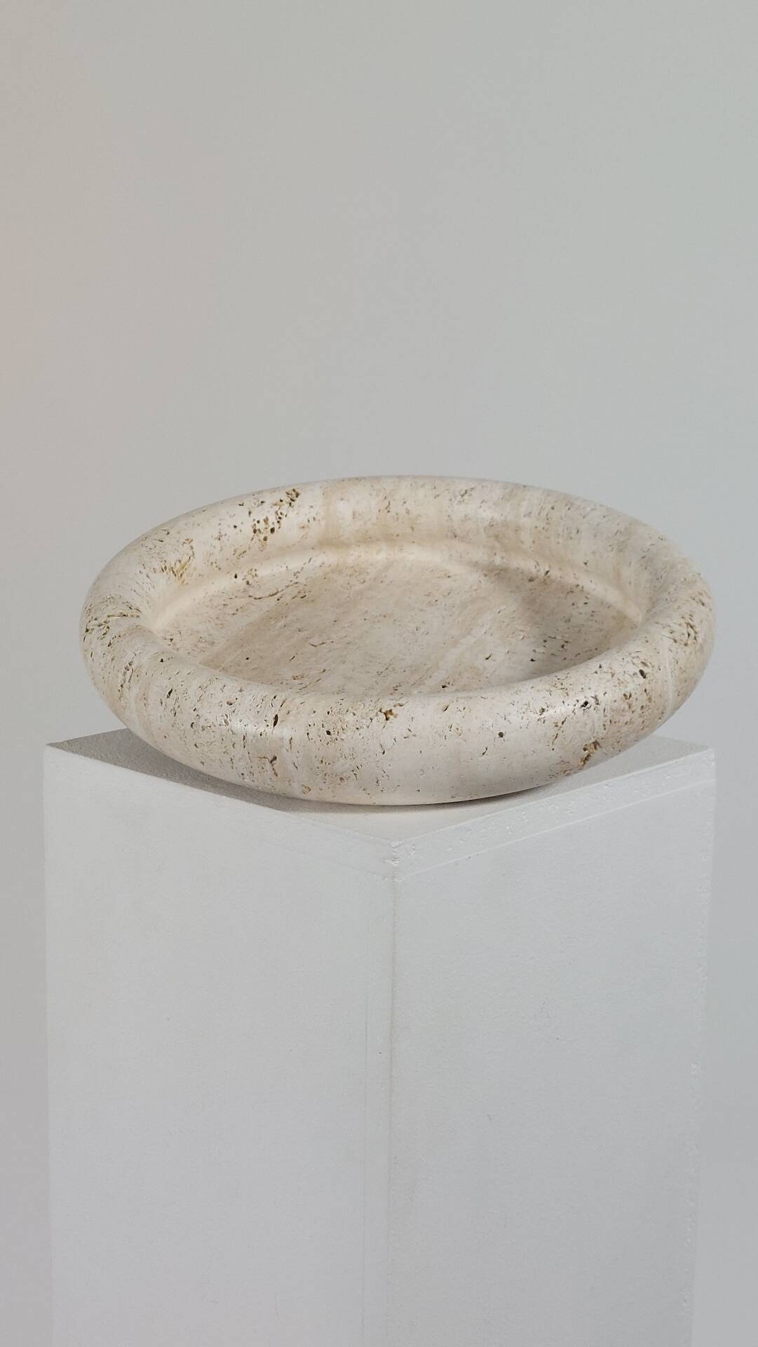 Vintage mid century handmade italian travertine stone bowl