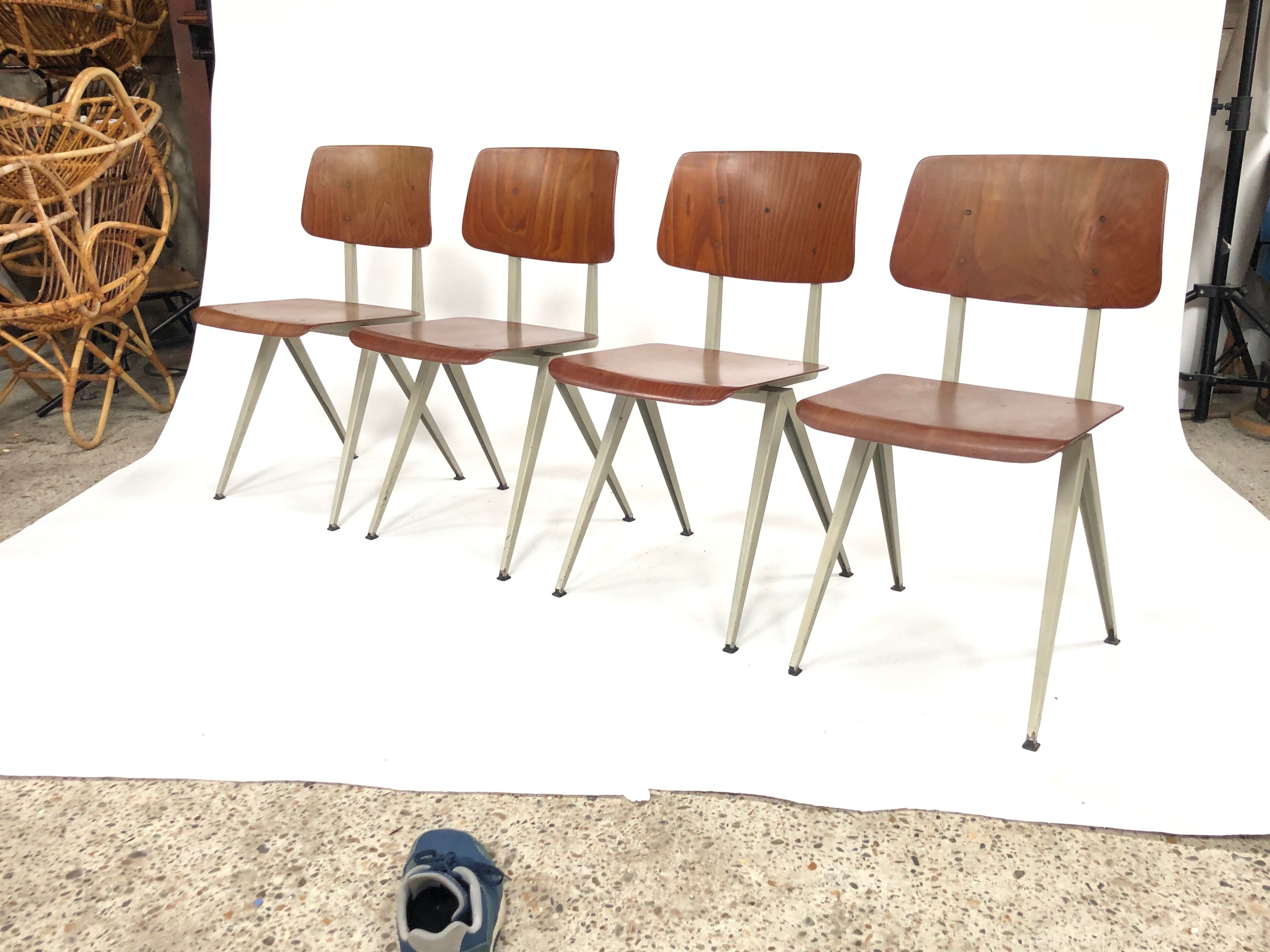 Lot of 4 vintage school chairs Galvanitas S16 Netherlands