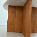 Travertine and wood dining table