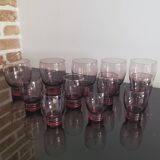 Set of 50s art deco purple/rosé blown glass glasses