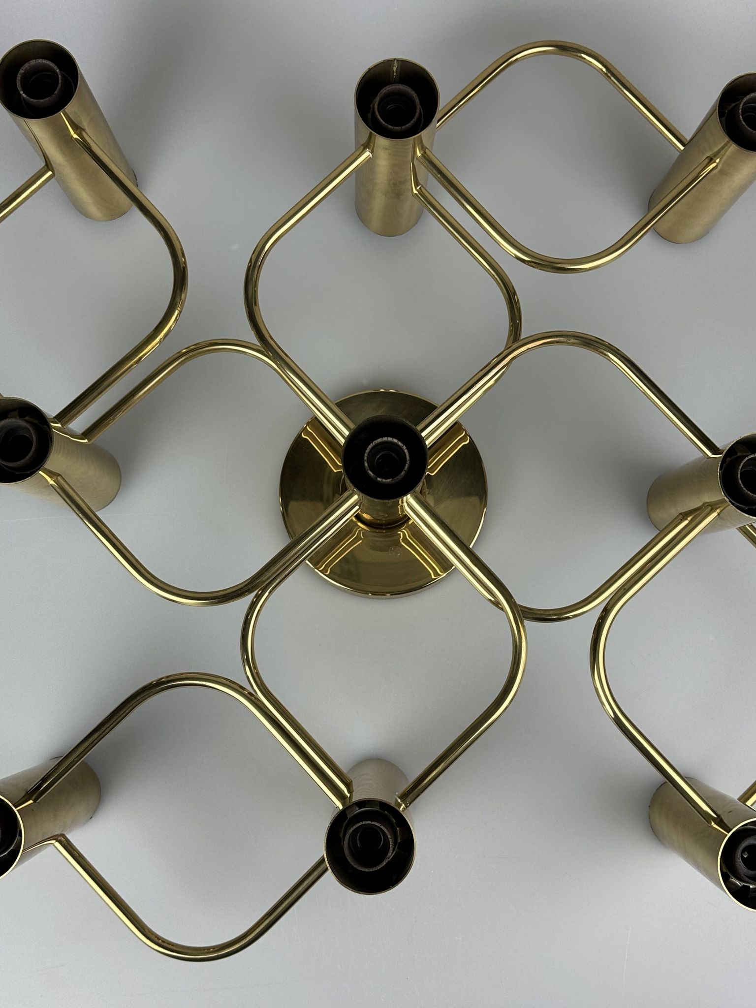 60s 70s 9-bulb ceiling lamp from Leola Leuchten Germany in brass