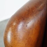 Large Vintage Sheepskin Leather Wingback Chair