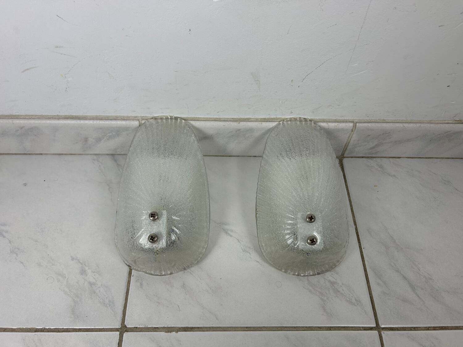 Set of two vintage Italian glass wall lamps